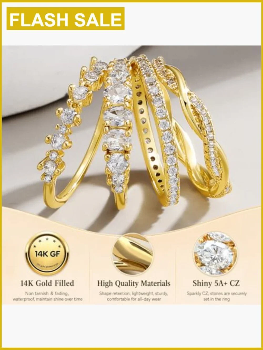 8-Piece CZ Stackable Rings Set - Dainty Daily Wedding Band Gift